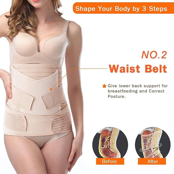 Photo 1 of 3 in 1 Postpartum Belly Support Recovery Belly/Waist/Pelvis Belt C Section Postpartum Belly Wrap Band Corset waist trainer- PLUS SIZE 

