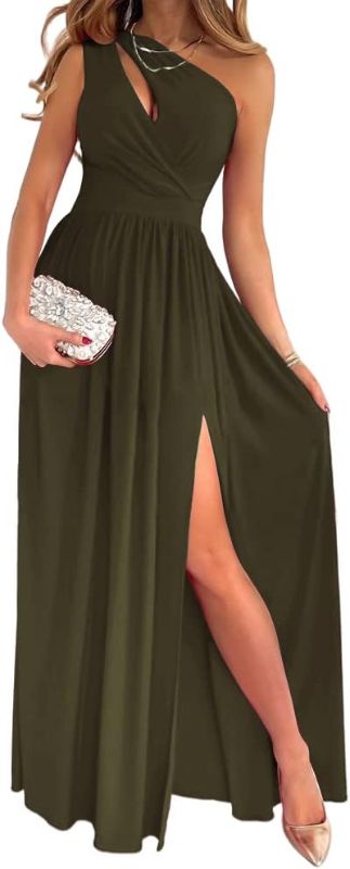 Photo 1 of LYANER Women's One Shoulder High Split Cutout Sleeveless Elegant Sexy Cocktail Maxi Dress- SIZE XS
