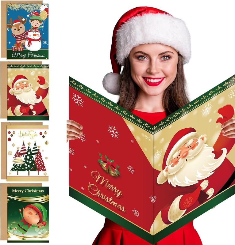 Photo 1 of 12 Pcs Jumbo Merry Christmas Greeting Cards Large 14 x 21 Inch Size Giant Christmas Cards with Envelopes Happy New Year Holiday Merry Christmas Parties Gift (Classic Style)
