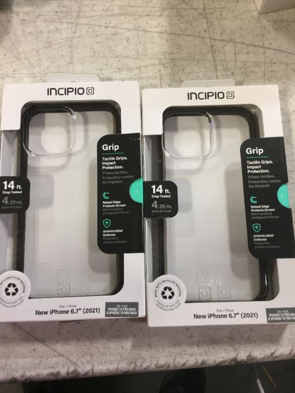 Photo 2 of 2 PACK--Incipio Grip Series Case for 6.7-Inch iPhone 13 Pro Max, Black/Clear
