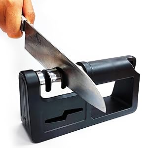 Photo 1 of 4-in-1 Knife Sharpeners for Kitchen Knives, kitchen knife sharpener, Repair, Restore, Polish Blades for All Type Knives Includes Scissors Sharpeners (Black) KS-01-B
