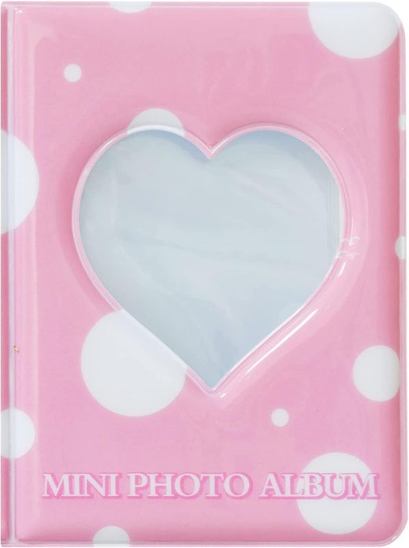 Photo 1 of 3 Inch Mini Photo Album - MoCeYa Kpop Binder, Love Heart Hollow Photocard Holder Book, Business Card Book Holder, Photocard Sleeves (40 Pockets, Pink Circle)
