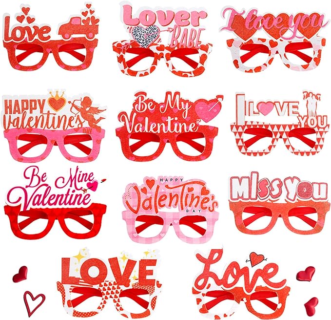 Photo 1 of 11 Pack Valentines Glasses Frame Valentine's Day Eyeglasses Photo Props Bride Glasses Frames Love Heart Sunglasses Couple Gift for Masquerade Cosplay Party Favors Women Adult Kids
