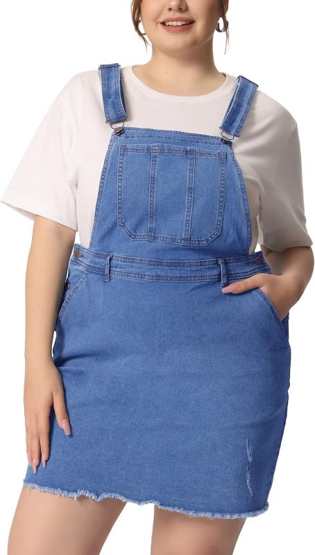 Photo 1 of Agnes Orinda Denim Overall Dress for Women Plus Size Adjustable Strap Distressed, Casual Suspender Denim Jean Skirt - 4XL
