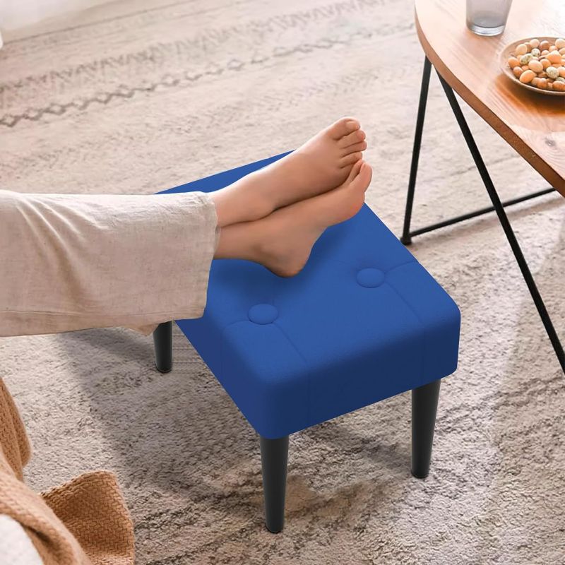 Photo 1 of Footstool Ottoman,Velvet Soft Footrest Ottoman with Wood Legs,Sofa Footrest Extra Seating for Living Room Entryway Office - BLUE