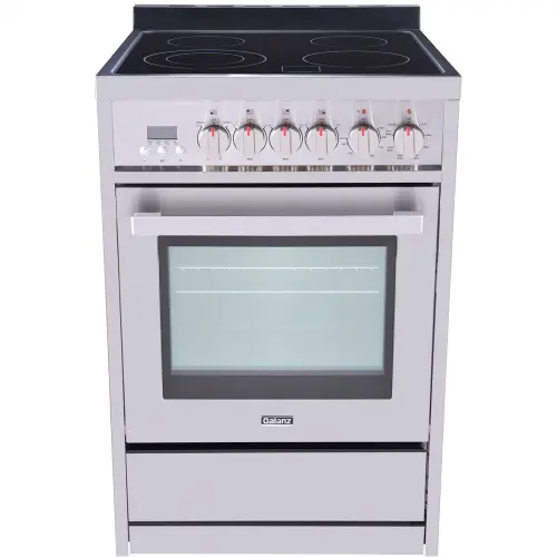 Photo 1 of 24 Inch Freestanding Electric Range with 4 Elements, Smoothtop Cooktop, 2.2 cu. ft. Total Oven Capacity, Convection Oven, Viewing Window, True European Convection, Chrome Oven Racks, 7 Preset Cooking Programs, Schott Ceran Glass in Stainless Steel