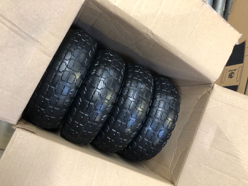 Photo 2 of (4-Pack) AR-PRO 10-Inch Solid Rubber Tires and Wheels - Replacement 4.10/3.50-4” Tires and Wheels with 5/8” Axle Bore Hole, 2.2” Offset Hub, and Double Sealed Bearings - Perfect for Gorilla Carts 4 Sliver