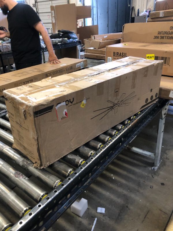 Photo 1 of CJOY Ceiling Fan with Lights Remote Control, 84 Inch Dimmable Modern Ceiling Fan with 9 Reversible Blades for Living Room Office Covered Patio, DC Silent Motor, Black