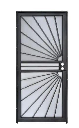 Photo 1 of 36 in. x 80 in. 469 Series Black Prehung Universal Hinge Outswing Sunburst Security Door
