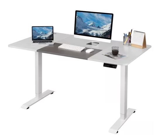 Photo 1 of 55 in. White Electric Standing Desk Height Adjustable Wooden Workstation
