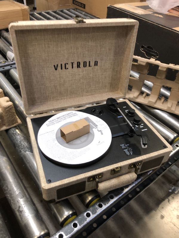 Photo 2 of Victrola Journey+ Signature Turntable Record Player - 33-1/3, 45 & 78 RPM Suitcase Vinyl Record Player, Bluetooth Connectivity & Built-in Speakers, Stereo RCA Output, Linen Finish, Cream