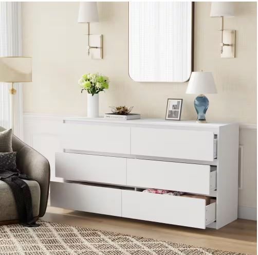 Photo 1 of 15.7 in. D x 32.3 in. H 6-Drawers White Wood 59 in. W Dresser Organizer
