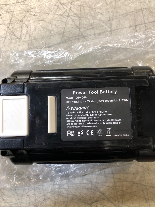 Photo 1 of OP4060 40V 6.0Ah Lithium Battery Replacement for All Ryobi 40-Volt Power Tools OP4015 OP4026 OP40201 OP40261 OP4030 OP4040 OP40401 OP4050 OP40501 OP4050A OP40601 OP4060A RY40200 RY40403 RY40204