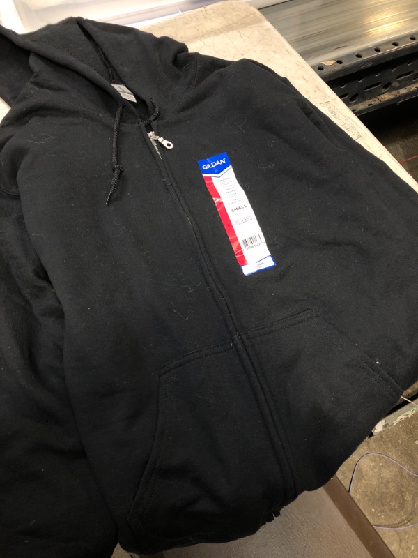 Photo 3 of Gildan Adult Fleece Zip Hooded Sweatshirt, Style G18600 Small Black (NEW BUT MINOR DOG HAIRS)