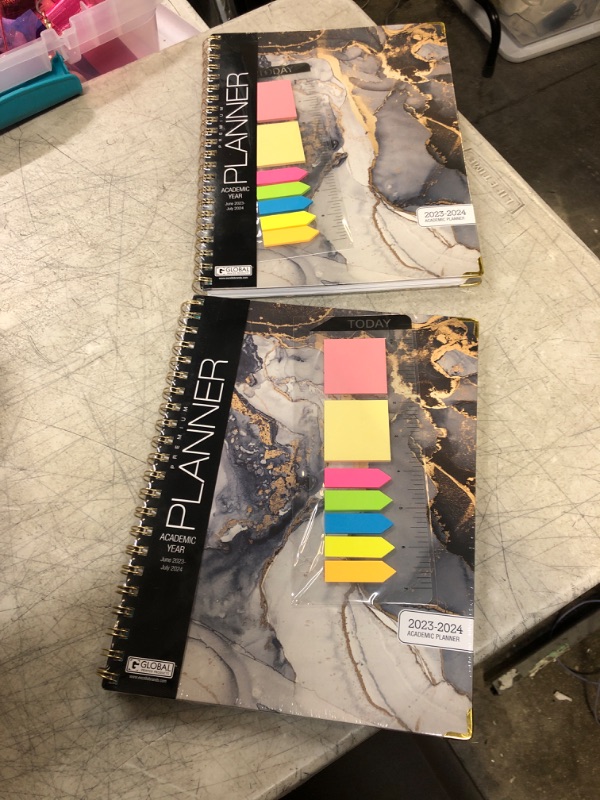 Photo 2 of HARDCOVER Academic Year 2023-2024 Planner: (June 2023 Through July 2024) 8.5"x11" Daily Weekly Monthly Planner Yearly Agenda. Bookmark, Pocket Folder and Sticky Note Set (Black Gold Marble) LARGE: 8.5" x 11" 2 PACK 