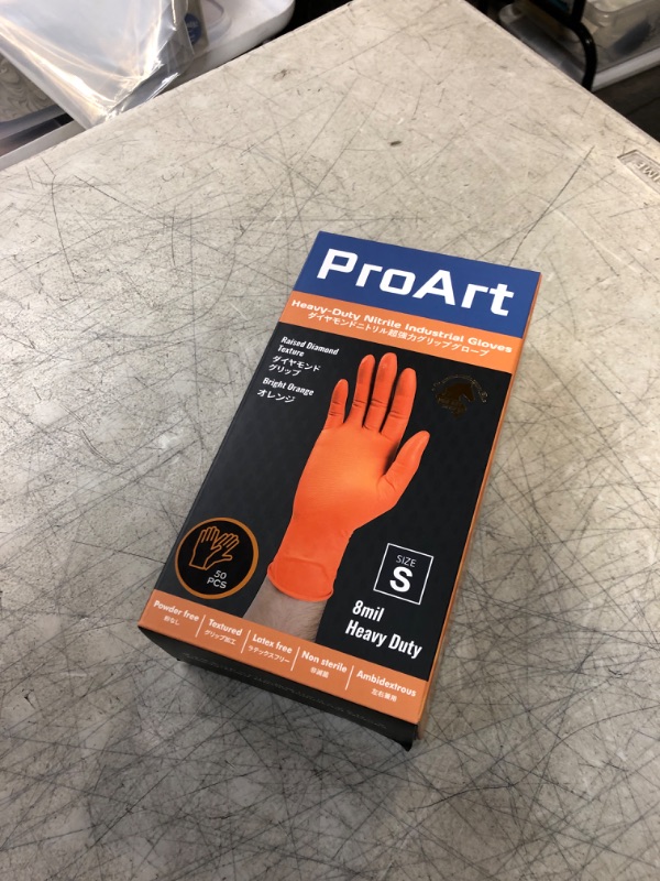Photo 1 of THE BEST IN PERSONAL SECURITY PRO ART EST 1979 Nitrile Gloves,8 Mil Gloves,Premium Diamond Texture Gloves Small1box(50pieces) Orange