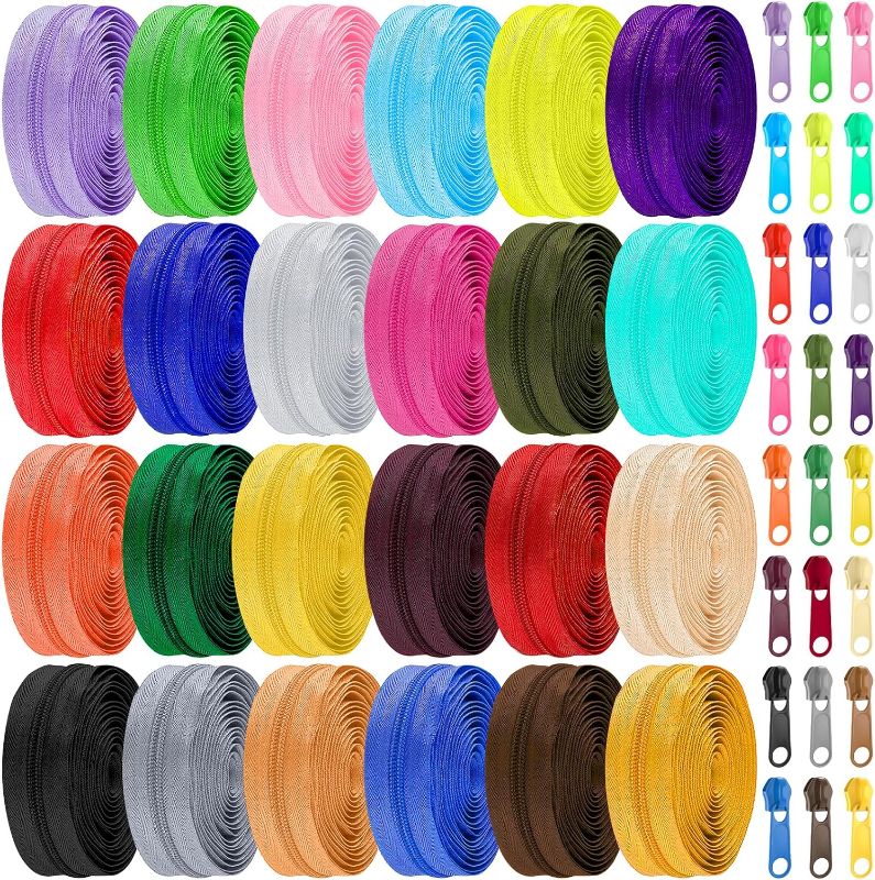 Photo 1 of 72 Yards 24 Pieces Sewing Zippers #5 Nylon Coil Zippers 24 Color Assorted Zipper for Sewing with 360 Zipper Sliders for DIY Tailor Sewing Crafts Supplies
