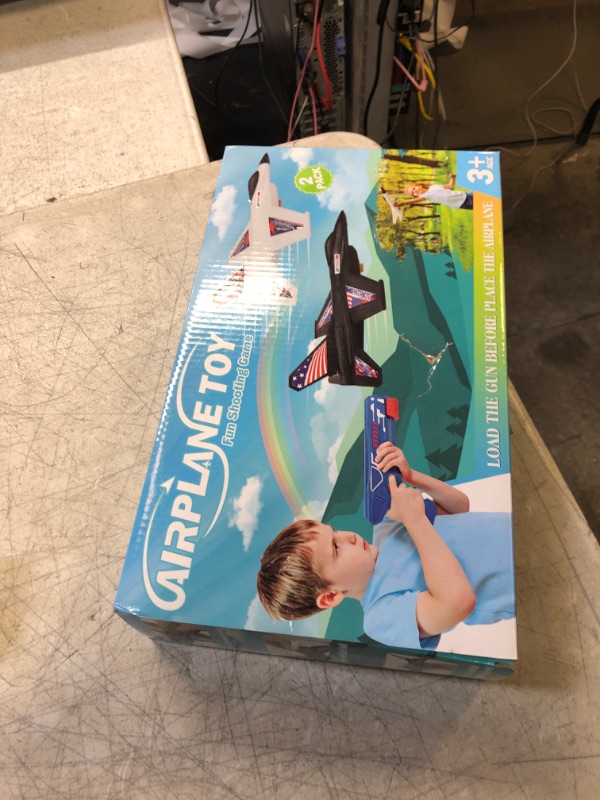 Photo 1 of 2 Pack Airplane Launcher Toy, 13.3" Jet F-16 Fighting Falcon, Catapult Plane Game Boy Toys for Kids Outdoor Flying Toys Birthday Gifts for 4 5 6 7 8 9 10 12 Year Old Boys Girls Black+white