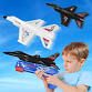 Photo 1 of 2 Pack Airplane Launcher Toy, 13.3" Jet F-16 Fighting Falcon, Catapult Plane Game Boy Toys for Kids Outdoor Flying Toys Birthday Gifts for 4 5 6 7 8 9 10 12 Year Old Boys Girls Black+white