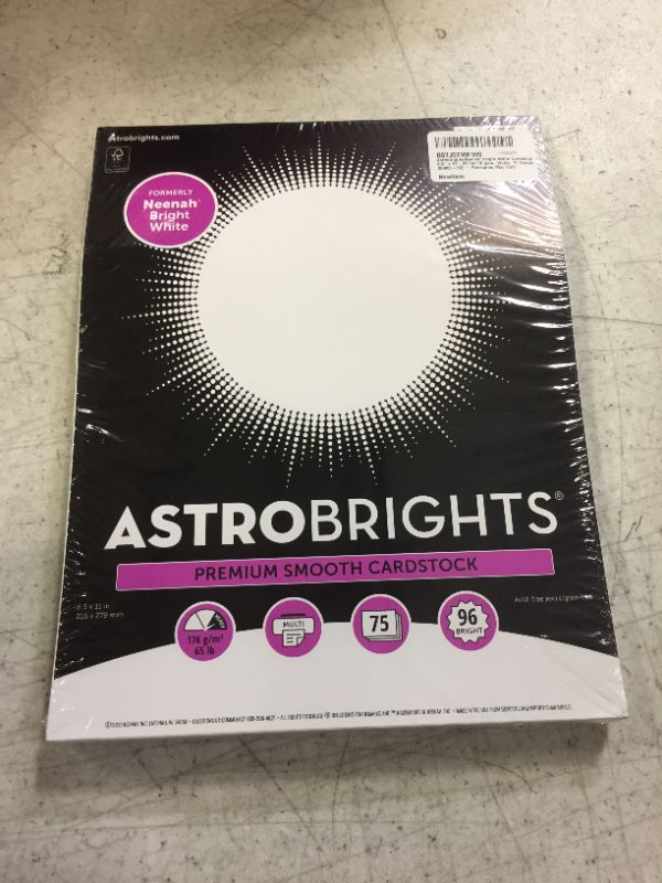 Photo 2 of Astrobrights/Neenah Bright White Cardstock, 8.5" x 11", 65 lb/176 gsm, White, 75 Sheets (90905-02) - Packaging May Vary