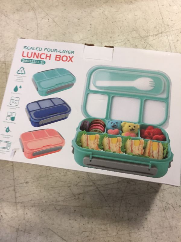 Photo 2 of Amathley Lunch Box Kids,Bento Box Adult Lunch Box,Lunch Containers for Adults/Kids/Toddler,1300ML-4 Compartment Bento Lunch Box,Microwave & Dishwasher & Freezer Safe,BPA Free (Green)