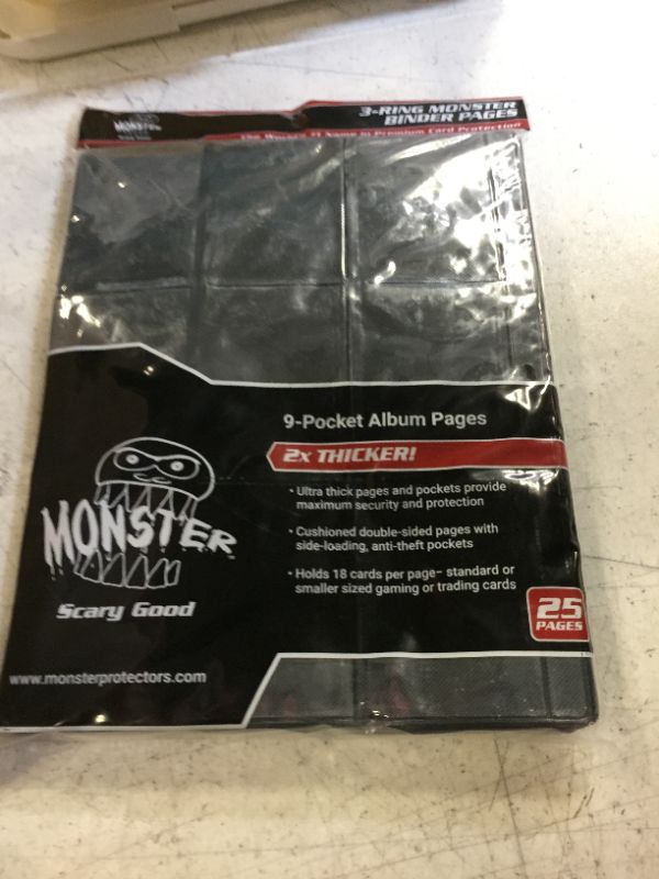 Photo 2 of Monster 9 Pocket Trading Card TCG Pages 25 Pack- 2x as Thick as the Competition w Extra Strong Pockets- 3-Ring Binder Anti-Theft Side-Loading Protector Sheets- Fits Yugioh