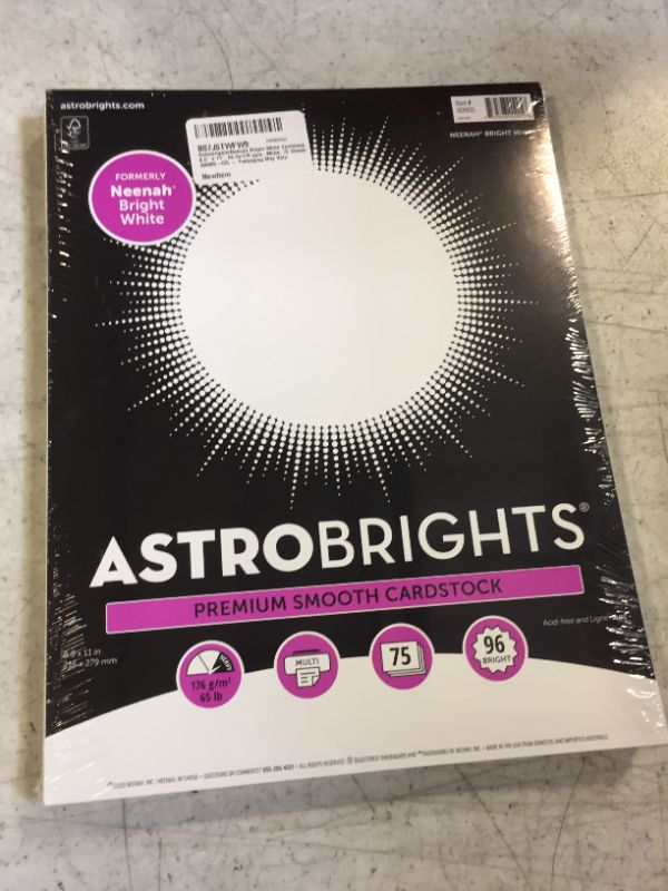 Photo 2 of Astrobrights/Neenah Bright White Cardstock, 8.5" x 11", 65 lb/176 gsm, White, 75 Sheets (90905-02) - Packaging May Vary