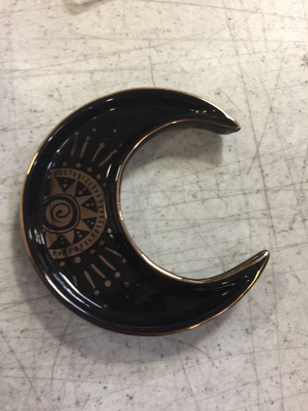 Photo 1 of Lelucermaire Jewelry Tray Ceramic Ring Dish Ring Holder Decorative Trinket Dish Friend Gifts for Women (Black Moon)
