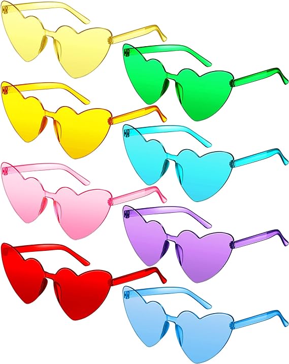 Photo 1 of JDHXBMW 8 Pairs Heart Shaped Frameless Glasses Trendy Transparent Candy Color Eyewear for Party Favor
