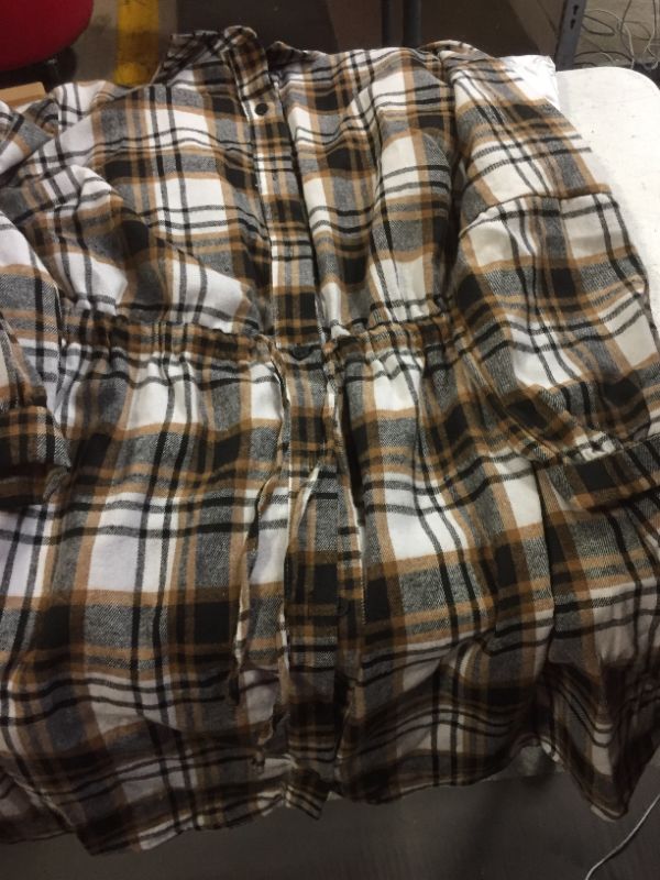 Photo 2 of Blooming Jelly Womens Plaid Dress Flannel Puff Sleeve Dress Button Down Casual Dresses for Women 2023 with Pockets Large Brown and White Plaid- SIZE L 