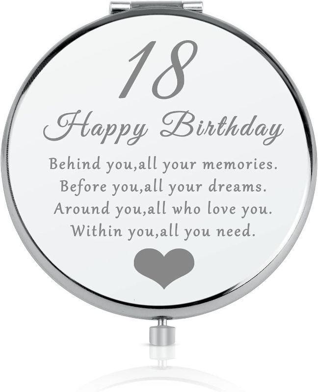 Photo 1 of 18th Birthday Gift for 18 Years Old Girls, Happy 18th Birthday Gift for Sister Niece Daughter Bestie, Folding Makeup Mirror for Her, Present Idea for Girls Turning 18 Years Old, 18th Bday Gift for Her
