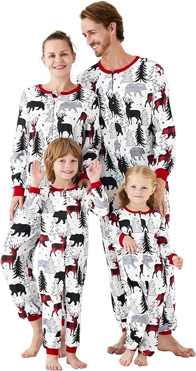 Photo 1 of Christmas Pajamas For Family Allover Printed Christmas Tree Reindeer Polar Bear Long-sleeve Zipper Pajamas Gifts KIDS 3-4T