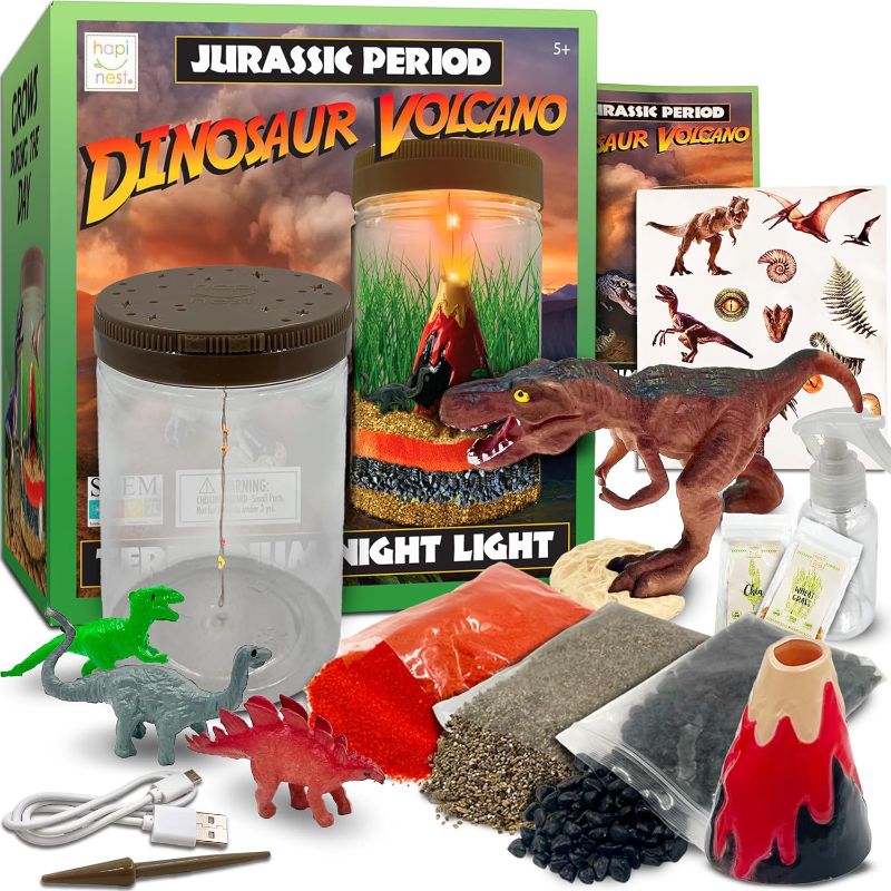 Photo 1 of Hapinest Dinosaur Terrarium Kit with Light-up Volcano Garden - STEM Science Educational Toys and Gifts for Kids Boys and Girls Ages 5 6 7 8 9 10 Years Old and Up
