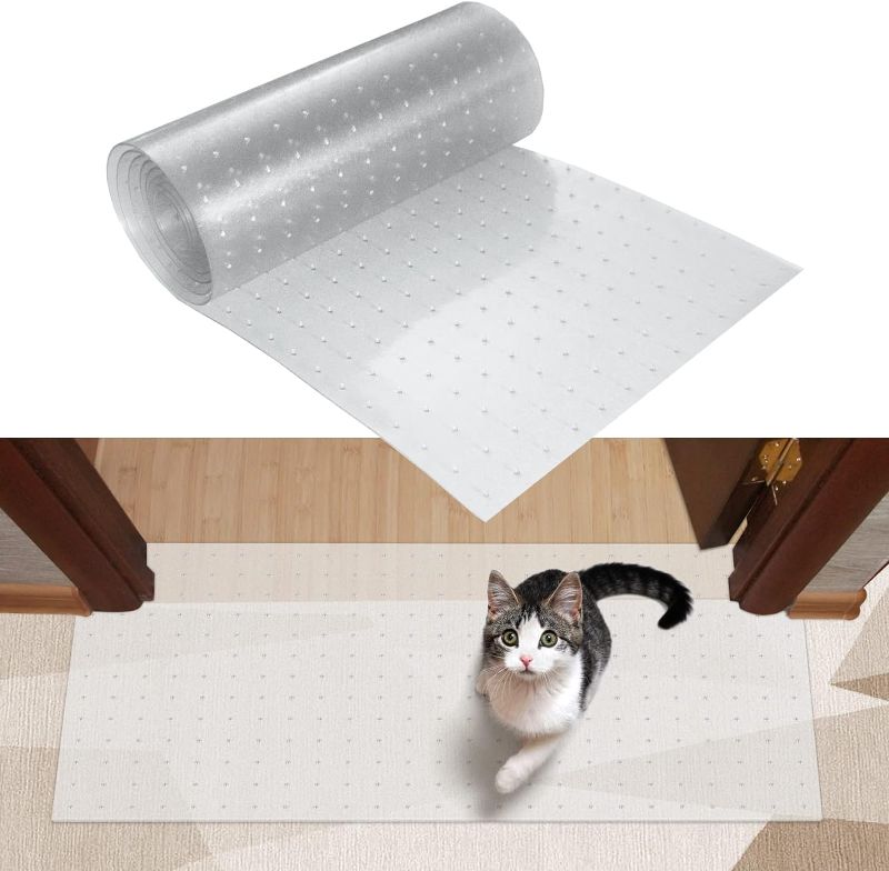 Photo 1 of 8.2ftx12.2inch Cat Carpet Protector, Durable Plastic Pets Scratch Stopper for Carpet, Widely Use,Clear Non-Slip Nail for Floor/Bedroom/Doorway/Porch Use,Prevent Carpets from Scratchin (8.2ftx12.2inch)

