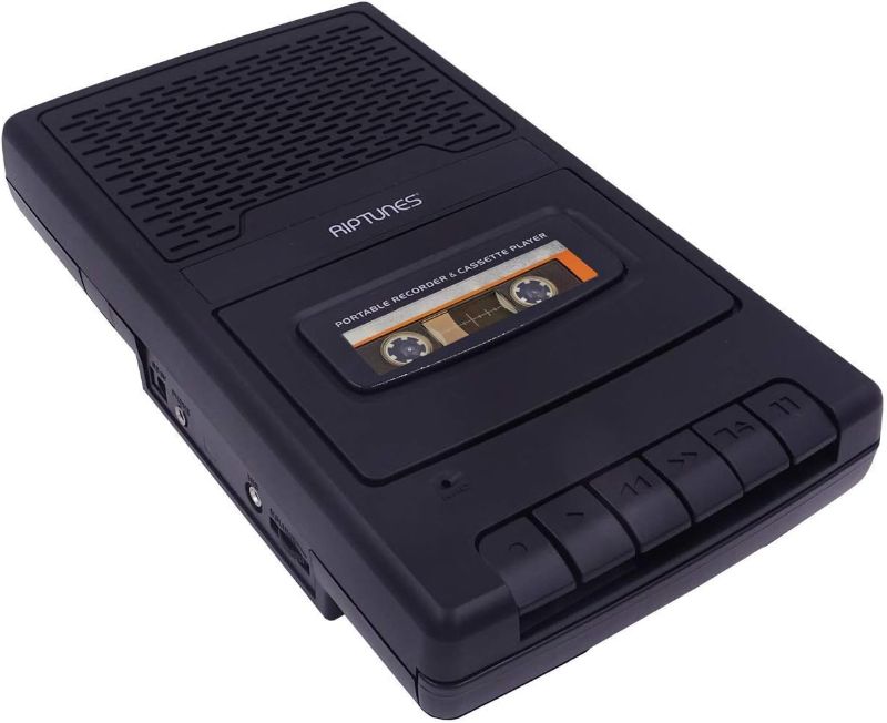 Photo 1 of Riptunes Portable Cassette Player Recorder - Retro Shoebox Tape Recorder Style with Built-in Mic. and Speaker, with Retractable Handle, Volume Control - Mic. Port to add additional external mic. Black
