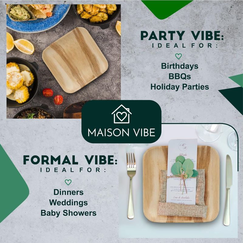 Photo 1 of 10" Square Palm Leaf Plates (20 Pack) - Sturdy biodegradable plates for any occasion. Better than bamboo plates and perfect as charcuterie boards accessories.

