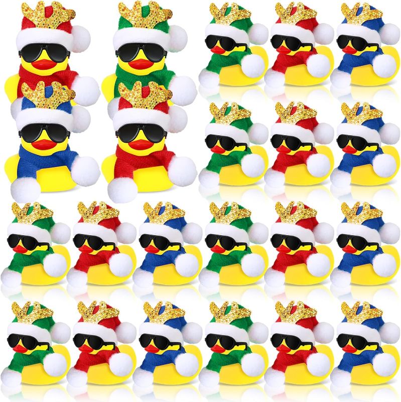 Photo 1 of 24 Sets Christmas Mini Rubber Duck Bulk with Sunglasses Scarf Hats and Adhesive Dots Duckies Bath Toy Xmas Decor for Christmas Winter Gift Cruise Birthday Party (Antler Hat)
