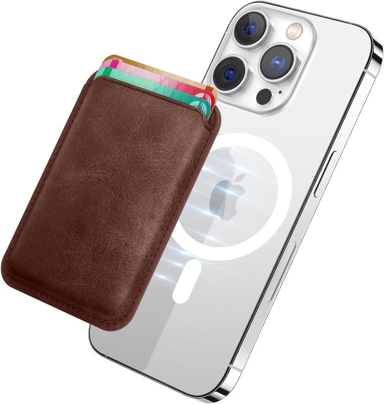 Photo 1 of for Magsafe Wallet, Leather Magnetic Card Wallet Holder for Apple iPhone 15 Pro Max/15 Pro/15 Plus/15/14/14 Pro/14 Plus/14 Pro Max/13/13 Pro/13 Pro Max/13 Mini/12, Magnetic Phone Wallet, Nut Brown
