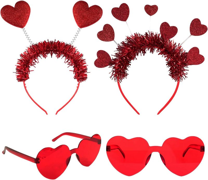 Photo 1 of 4Pcs Valentines Day Heart Headband Sequins Shape Decor Red Sunglasses Sticke Accessories Cupid Glasses Valentine Party
