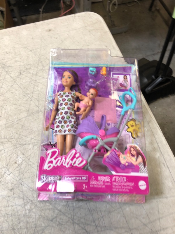 Photo 2 of Barbie Skipper Babysitters Inc Playset with Doll, Stroller, Baby Doll & 5 Accessories, Remove Stroller Seat for Carrier Brunette Skpper