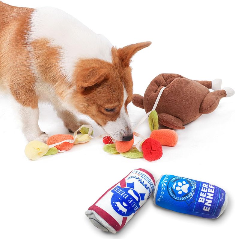 Photo 1 of Dog Toys Turkey&Beer 3-Pack Set, Durable Squeaky Plush Dog Toys, Interactive Hide and Seek Dog Toys, Stuffed Plush Animals Chew Toy for Small Medium Dogs
