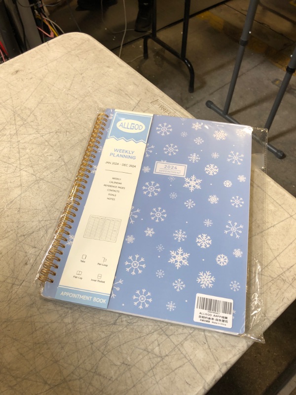 Photo 2 of ALLGOD Appointment Book 2024 Weekly & Monthly Planner 8.5"x11", Large Schedule Planner 2024 Daily Hourly Planner Appointment with Spiral Bound, 15 Minute Increments, Tabs, Pocket, Snowflake White White Snowflake