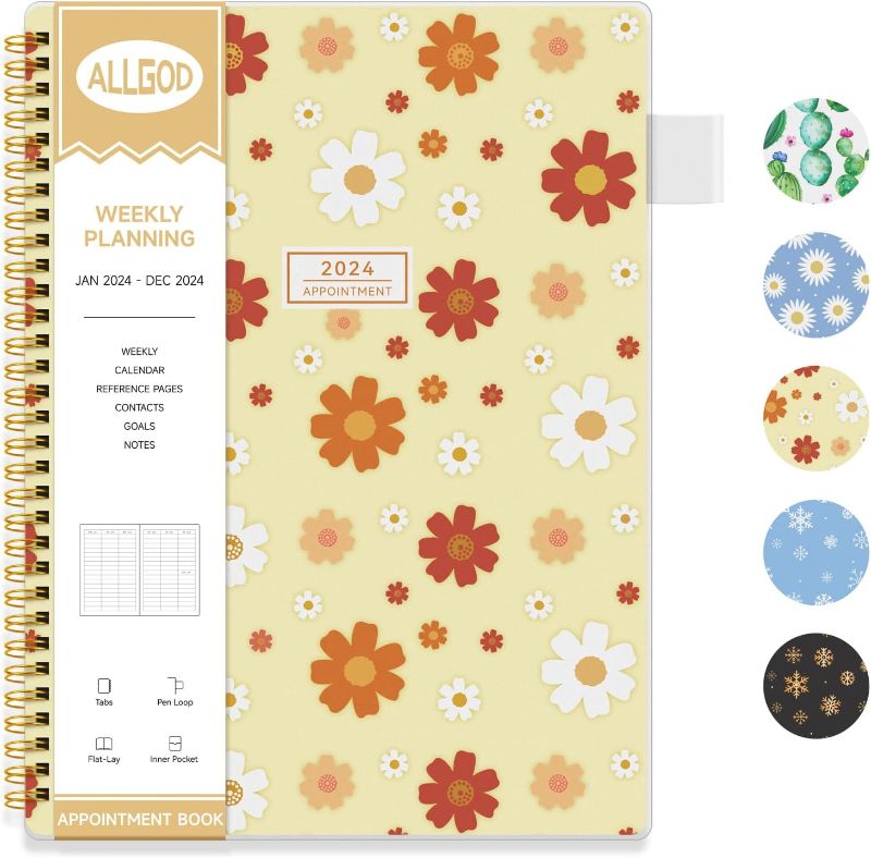 Photo 1 of ALLGOD Appointment Book - Appointment Diary 2024 Weekly & Monthly Planner from Jan 2024 - Dec 2024 with Times, A4 Week to View Hourly Schedule Planner, 15 Minute Increments, Monthly Tabs
