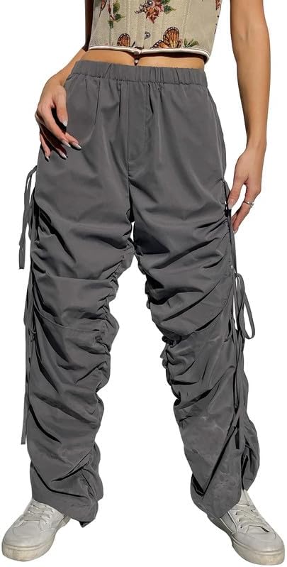 Photo 1 of Dreay Parachute Pants for Women-Drawstring Elastic Baggy Hiking Cargo Pants-Stylish Casual Loose Wide Leg Y2K Pants- SIZE XXL 
