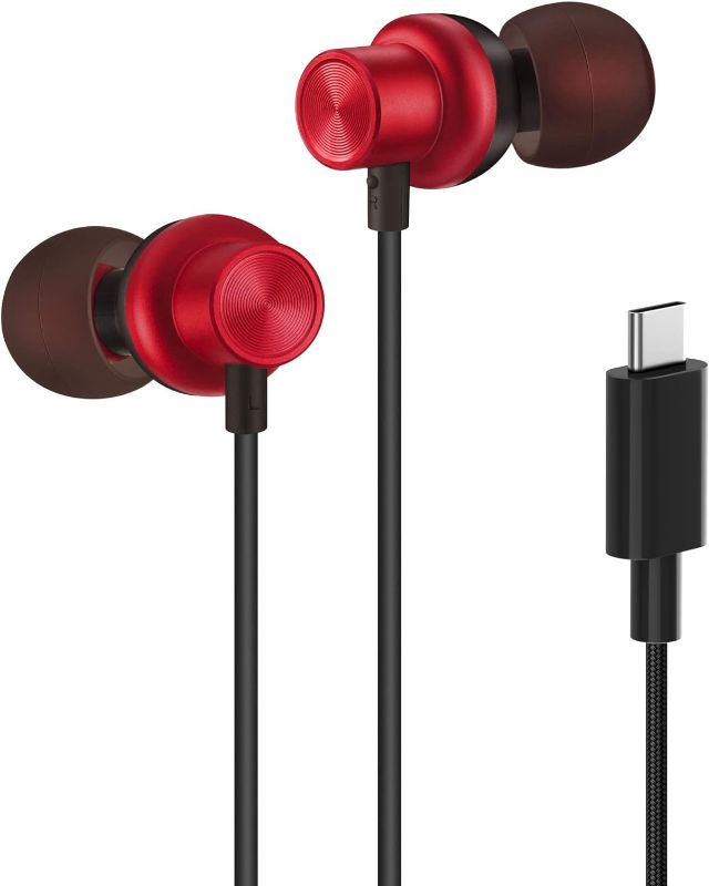 Photo 1 of PALOVUE USB Type C Headphones Magnetic in Ear Earphones Earbuds with Mic and Volume Control Compatible with Google Pixel Samsung Oneplus Huawei Sony MacBook Red
