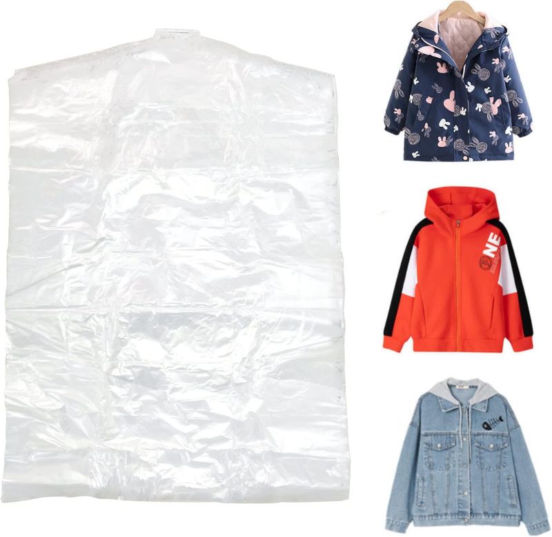 Photo 1 of 100 Pack Garment Bag,Transparent Clothing Cover, Storage Bag for Short or Children's Clothing (55 * 80)
