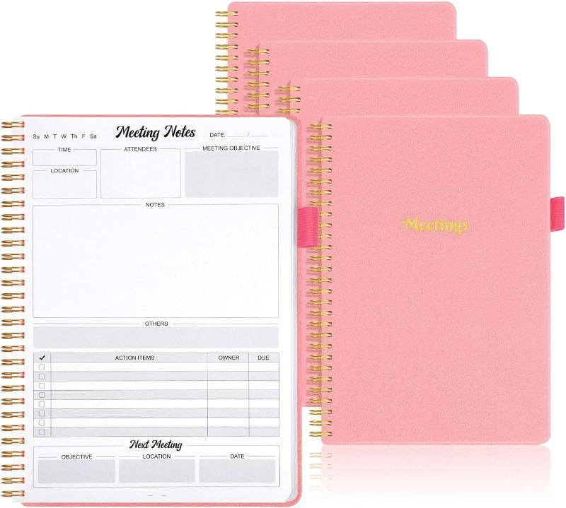 Photo 1 of 5 Pcs Meeting Notebook 7 x 10 Inch Project Planner Notebook Office Supplies Spiral Business Notebook Daily Meeting Planner for Taking Notes Work (Pink)
