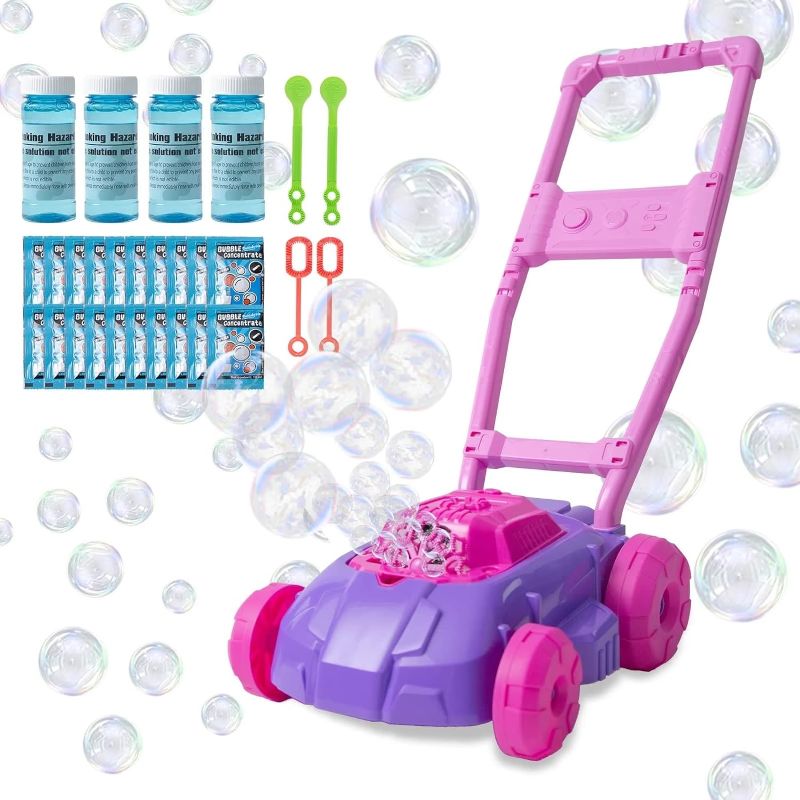 Photo 1 of Bubble Lawn Mower for Kids - Bubble Machine for Toddlers, Outdoor Push Backyard Toys for Preschool Kids, Bubble Maker Blower Toys with Bubble Wand for Party Favors, Birthday Gift, Boys, Girls - Purple
