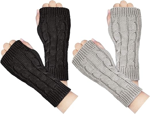 Photo 1 of Loritta 2-4 Pairs Womens Fingerless Gloves Winter Warm Knit Crochet Thumbhole Arm Warmers
