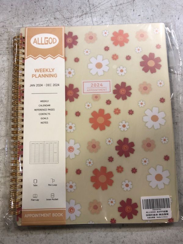 Photo 2 of ALLGOD Appointment Book 2024 Weekly & Monthly Planner 8.5"x11", Large Schedule Planner 2024 Daily Hourly Planner Appointment with Spiral Bound, 15 Minute Increments, Tabs, Pocket, Yellow Daisy